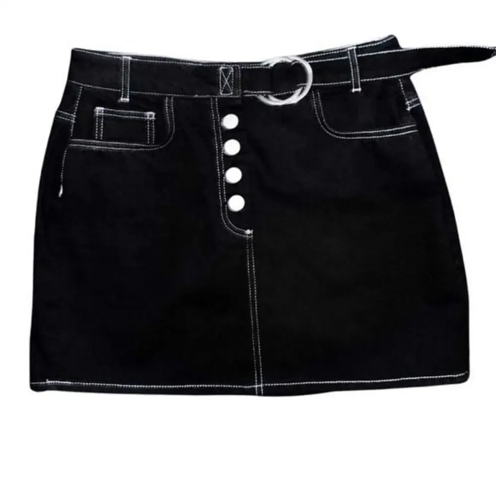 BDG‎ Urban Outfitters Black Denim Mini Skirt Button Fly Belted Sz S
